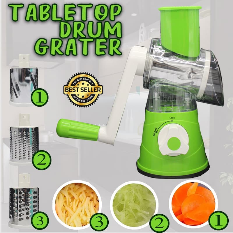 3-in-1 Rotary Drum Vegetable Grater & Slicer